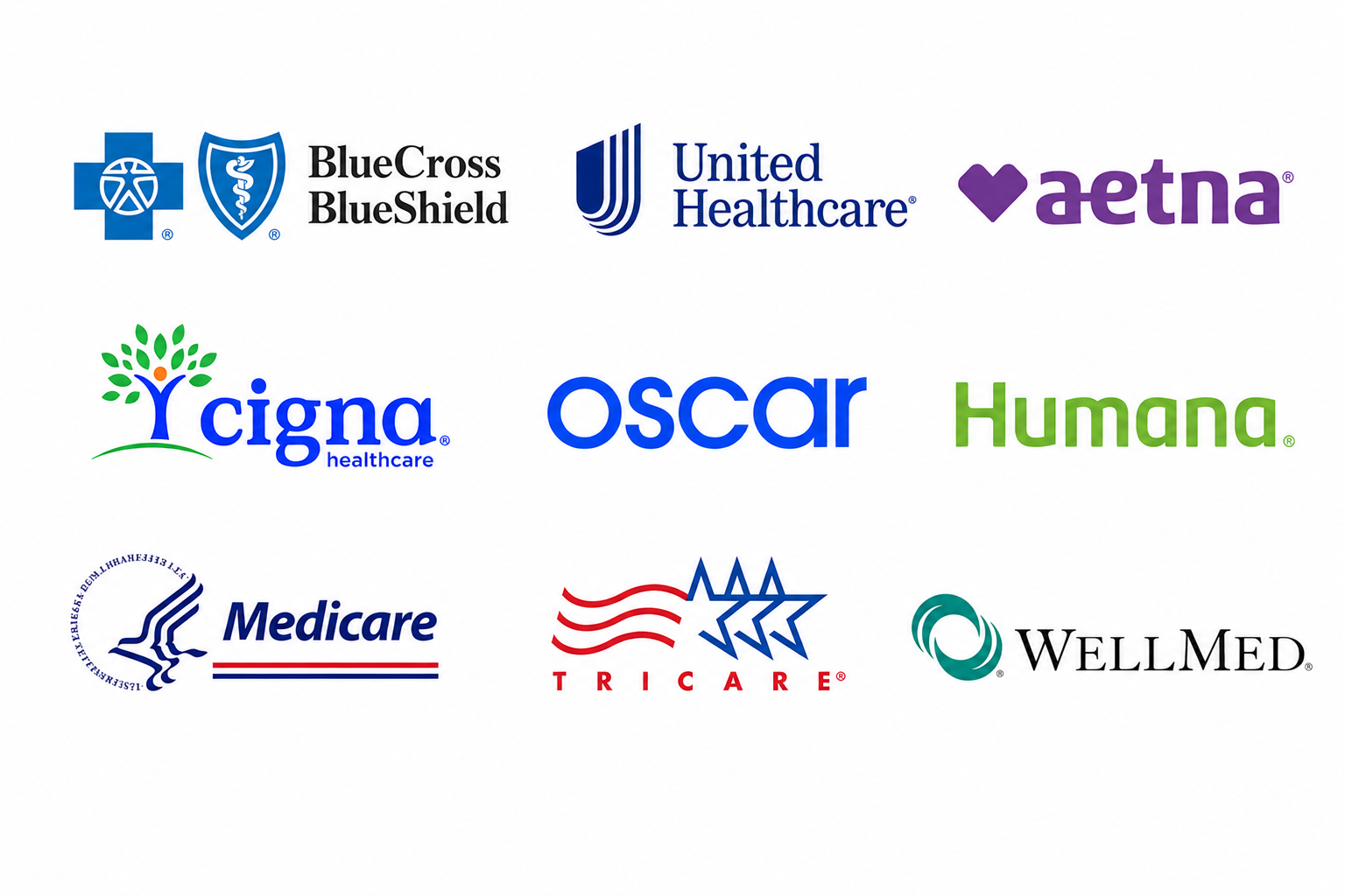 Accepted insurance plans: Blue Cross Blue Shield, United Healthcare, Aetna, Cigna, Oscar, Humana, Medicare, Tricare, WellMed